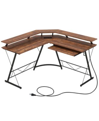 L-shaped Computer Desk with Power Outlet 51" Corner Computer Workstation Rustic