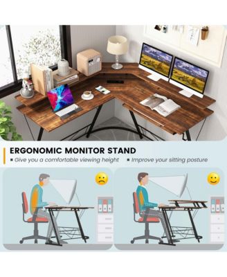 L-shaped Computer Desk with Power Outlet 51" Corner Computer Workstation Rustic