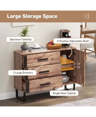 Vintage Accent Cabinet Sideboard Cabinet with 3 Drawers, 1 Door, 1 Adjustable Shelf
