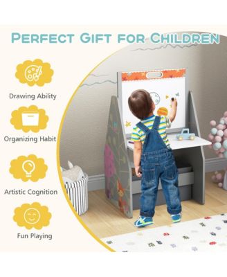 Kids Table & Chair Set with Rotatable Double-sided Magnetic Blackboard & Whiteboard