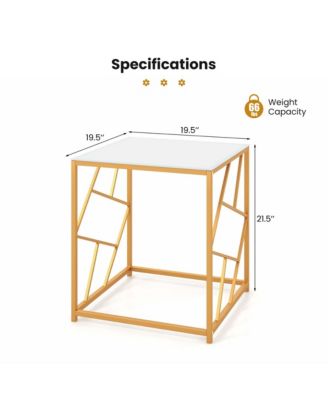 1PC 19.5'' Side Table Square Bedside Sofa Accent Coffee Table with Tempered Glass Top