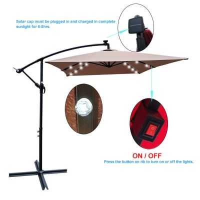 Solar Powered LED Patio Umbrella, 8 Ribs, Crank and Cross Base