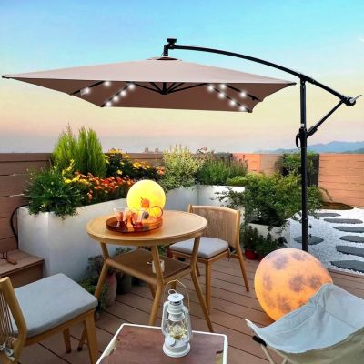 Solar Powered LED Patio Umbrella, 8 Ribs, Crank and Cross Base