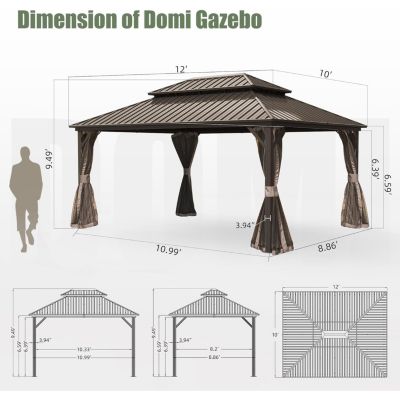 Streamdale 10'x12' Hardtop Metal Gazebo with Double Roof