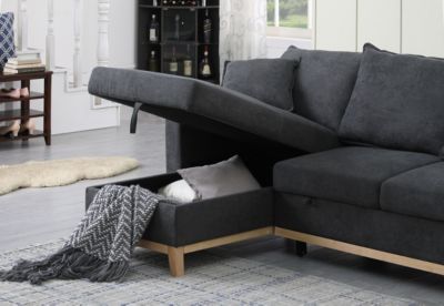 Colton Dark Gray Woven Reversible Sleeper Sectional Sofa With Storage Chaise