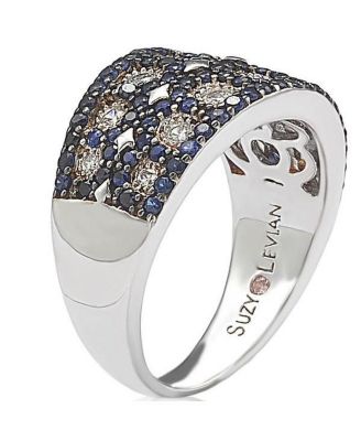 Suzy Levian Sterling Silver Cubic Zirconia Blue & White Mosaic Ring