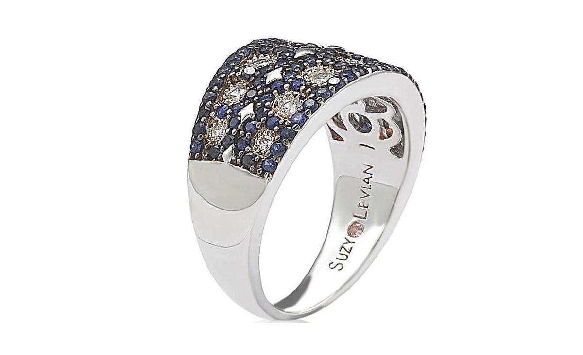 Suzy Levian New York Suzy Levian Sterling Silver Cubic Zirconia& White Mosaic Ring - Blue