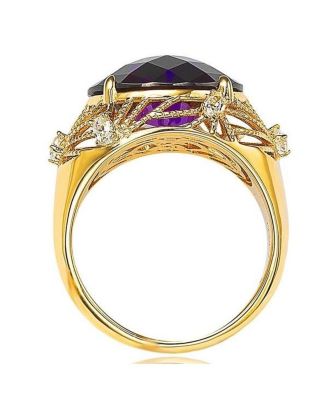 Suzy Levian Sterling Silver Cubic Zirconia Checkered-cut Oval Webbed Ring