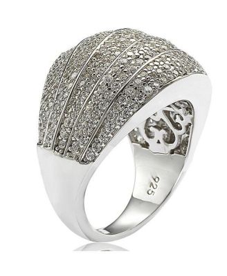 Suzy Levian Sterling Silver Cubic Zirconia Tiered Curved Dome Ring
