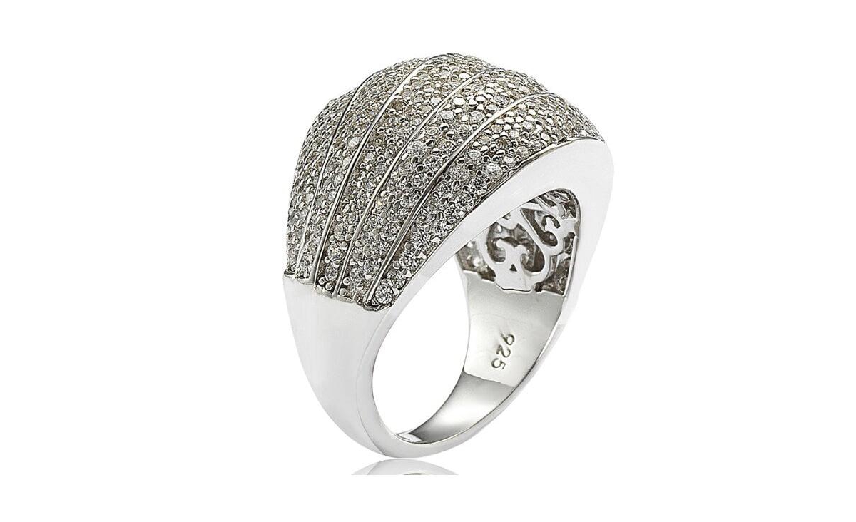 Suzy Levian New York Suzy Levian Sterling Silver Cubic Zirconia Tiered Curved Dome Ring