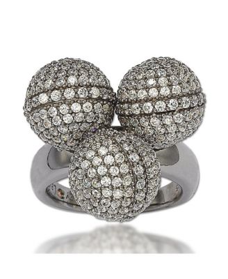 Suzy Levian Sterling Silver Cubic Zirconia Three Disco Ball Ring