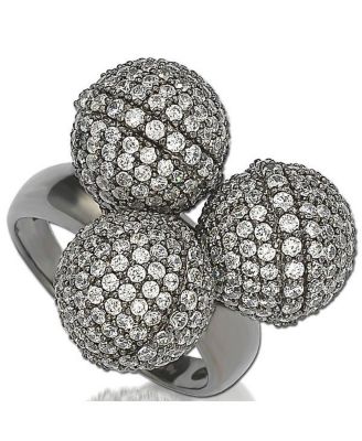 Suzy Levian Sterling Silver Cubic Zirconia Three Disco Ball Ring