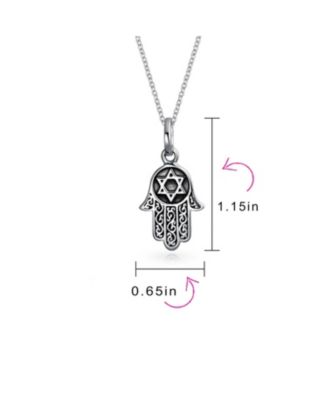 Amulet Talisman Filigree Hamsa Hand Of God Star Of David Pendant Necklace Black Oxidized Sterling Silver