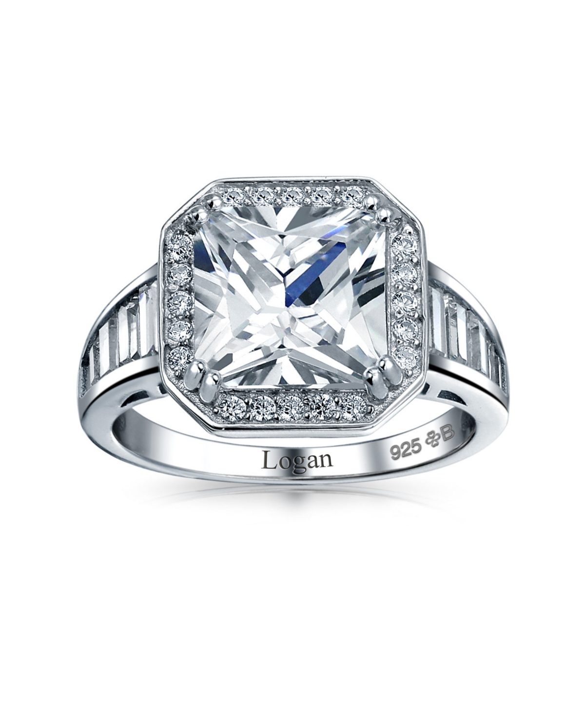 Bling Jewelry Art Deco Style 5CT Cz Side Baguette Stones Halo Square Solitaire Princess Cut Promise Ring For Women Sterling Silver