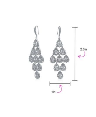 Bridal Statement Waterfall Multi Teardrop Marquise Big Dangle Chandelier Earrings For Women Prom Rhodium Plated Brass