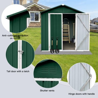 Streamdale Outdoor Storage Sheds 4FTx6FT Apex Roof Green+White