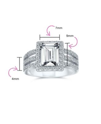 3CT Rectangle CZ Emerald Cut Halo Promise Ring Wide Band Sterling Silver