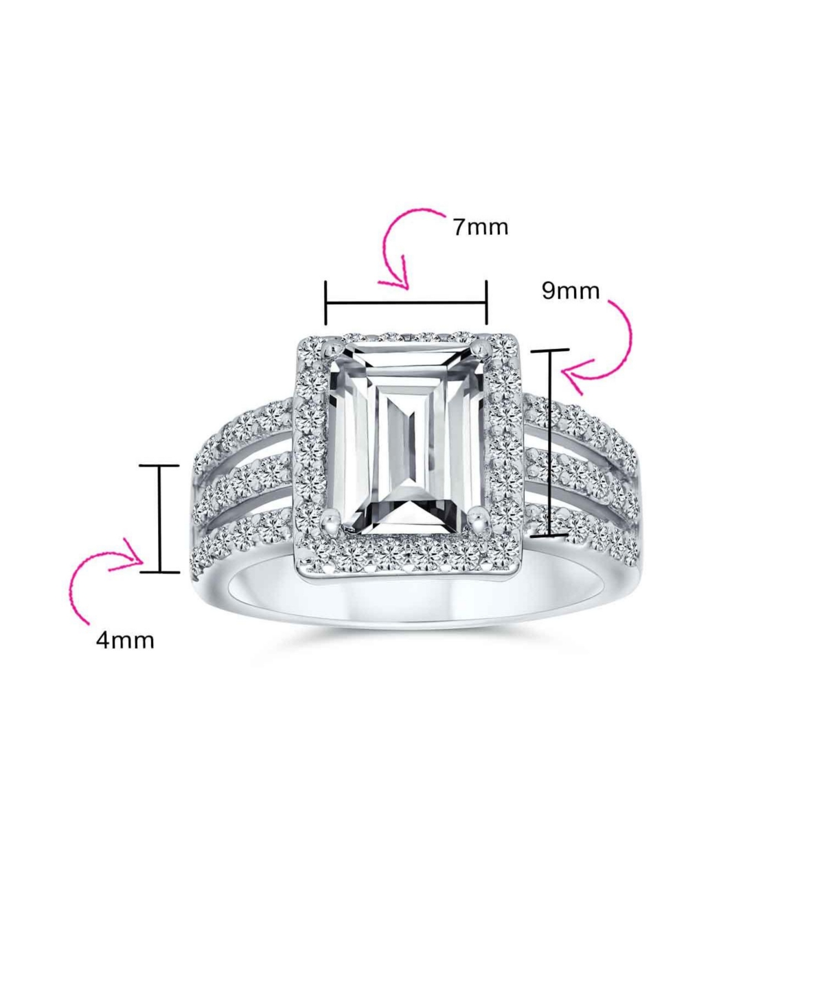 Bling Jewelry Art Deco Style 3CT Rectangle Cz Emerald Cut Halo Promise Ring For Women Wide Band Sterling Silver