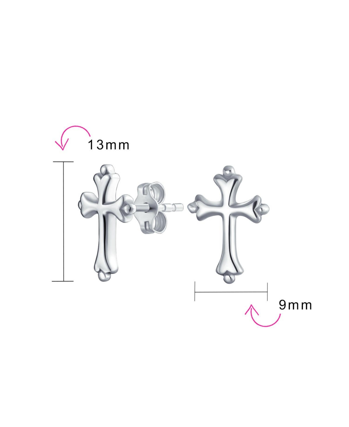 Bling Jewelry Delicate Simple Fleur De Lis Cross Stud Earrings: Minimalist Religious Jewelry For Women Communion Gift Sterling Silver