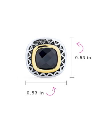 Black Onyx Cubic Zirconia Two Tone Square Cushion Omega Earrings For Women Gold Plated Rhodium Plated Brass