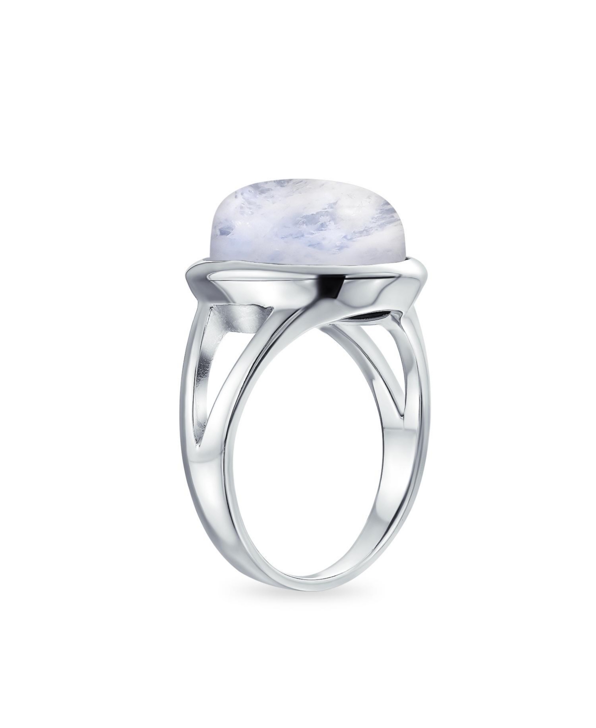 Bling Jewelry Simple Large Oval Cabochon Bezel Split Shank Statement Ring Women Sterling Silver