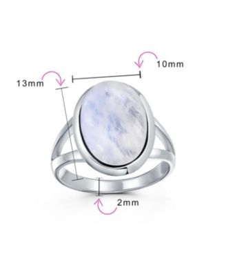 Simple Large Oval Cabochon Bezel Split Shank Statement Ring Women Sterling Silver