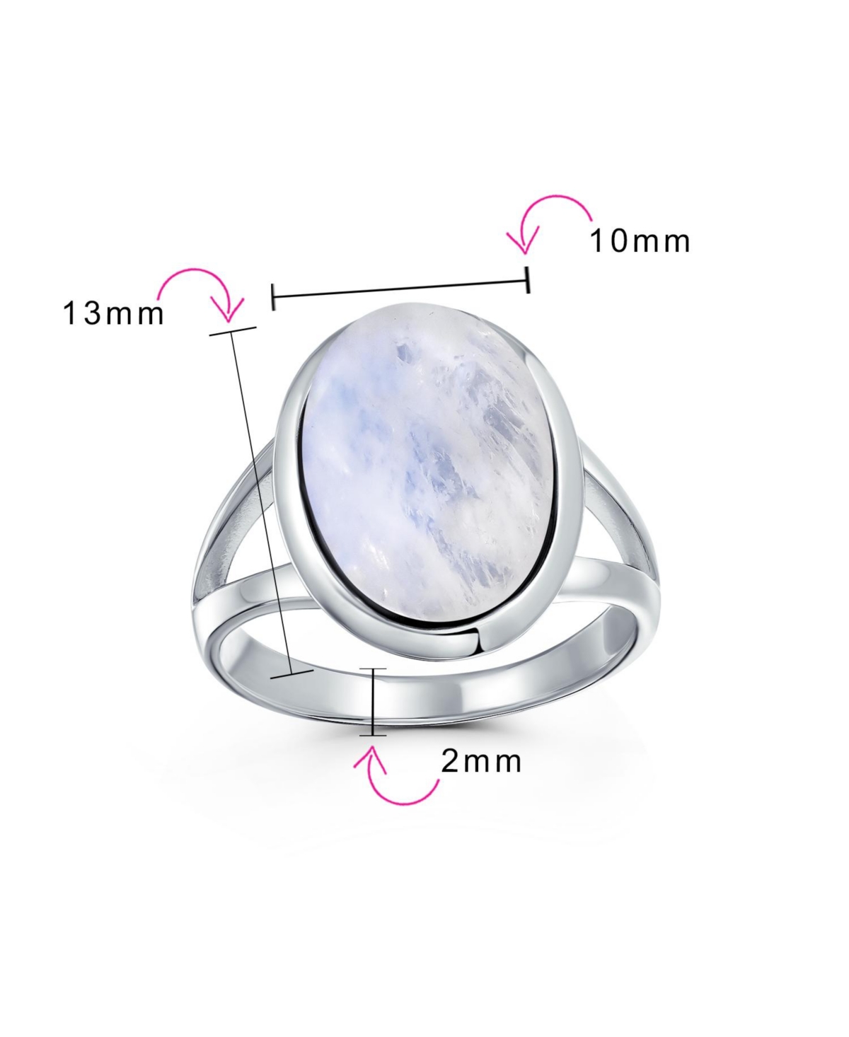 Bling Jewelry Simple Large Oval Cabochon Bezel Split Shank Statement Ring Women Sterling Silver