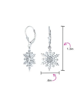 Winter Party Holiday Christmas Drop Lever back Clear Star Ice Blue Snowflake Dangle Earrings Sterling Silver