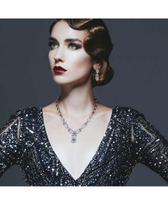  Jewelry Set Marquise Leaf Starburst Necklace & Earrings Silver Plated