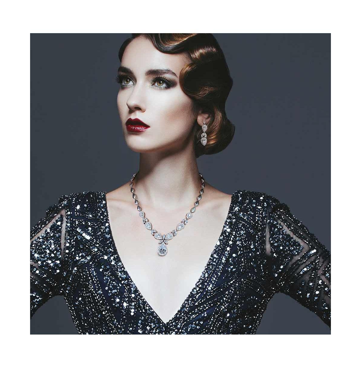 Bling Jewelry Jewelry Set Marquise Leaf Starburst Necklace & Earrings Silver Plated