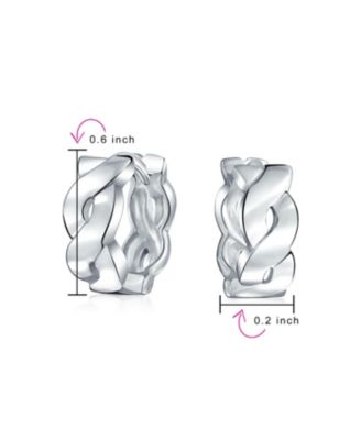 Classic Love Knot Symbol Twist Rope Braid Wide Infinity Huggie Hoop Earrings Sterling Silver