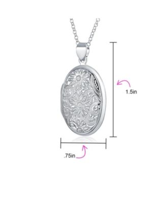 Embossed Sunflower Photo Oval Lockets That Hold Pictures Sterling Silver Locket Necklace
