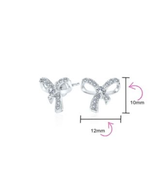 Delicate Dainty Ribbon Birthday Present Pave CZ Small Bow Stud Earrings Sterling Silver