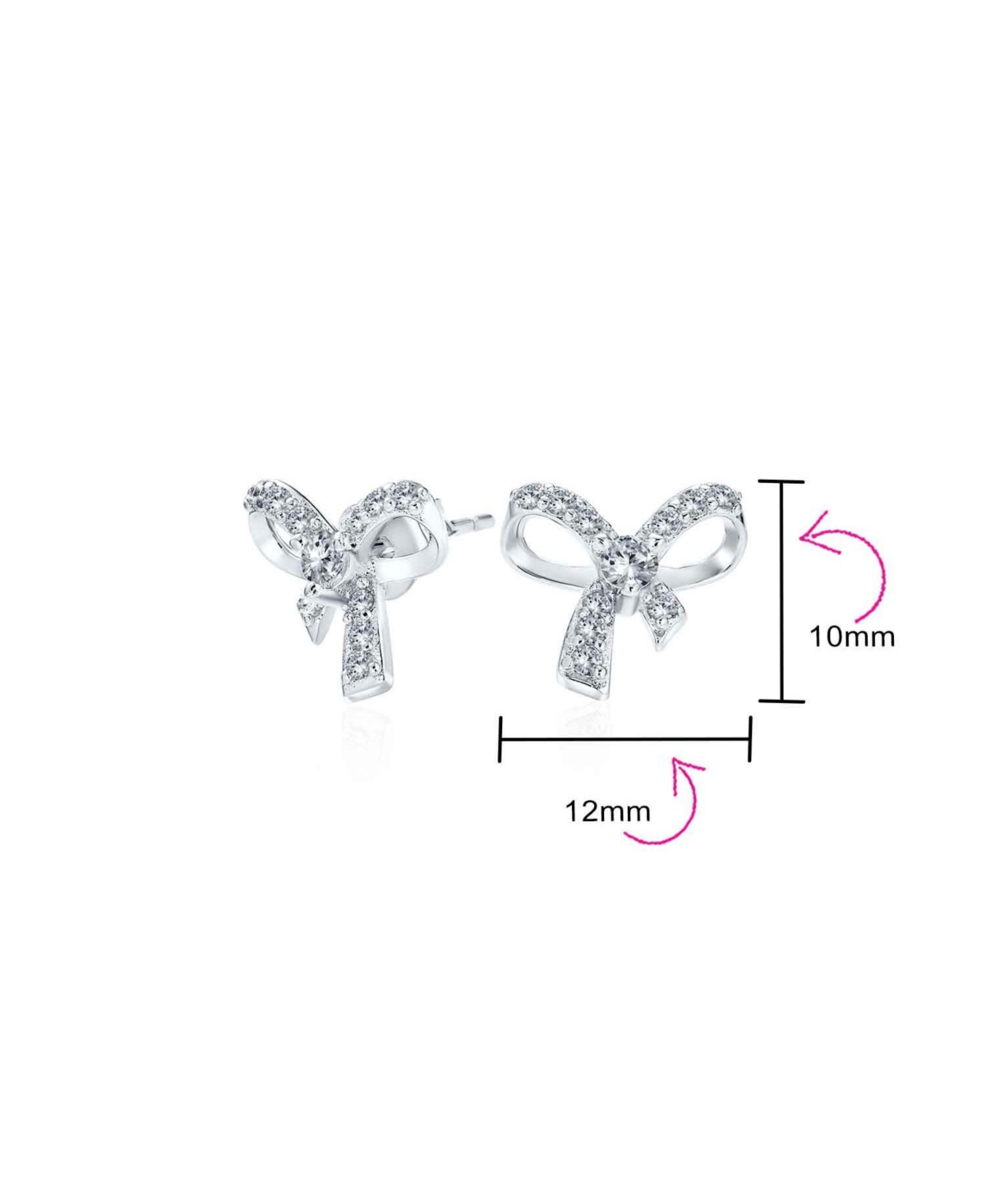 Bling Jewelry Delicate Dainty Ribbon Birthday Present Pave Cz Bow Stud Earrings For Women Sterling Silver