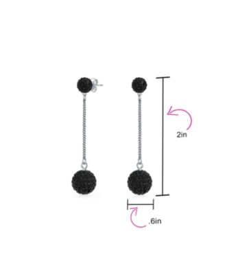 Black Red White Crystal Pave Disco Ball Dangle Earrings in Sterling Silver
