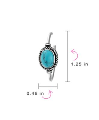 Western Style Oval Blue Compressed Turquoise Braid Edge Twisted Rope Hoop Earrings Oxidized Stainless Steel 1.25 Inch Diameter Stud Back