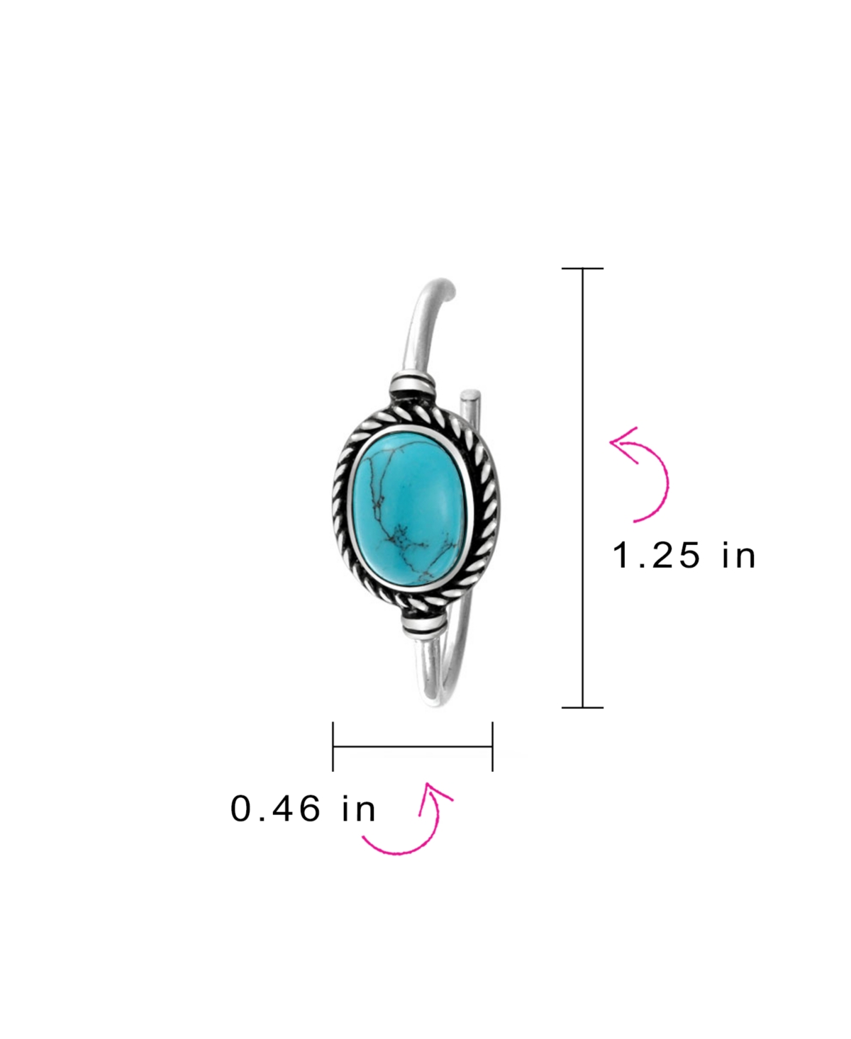 Bling Jewelry Western Style Oval CompressedSynthetic Turquoise Braid Edge Twisted Rope Hoop Earrings Oxidized Stainless Steel 1.25 Inch Di