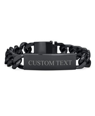 Solid Name Bar Plate Identification ID Bracelet Cuban Link Chain Stainless Steel