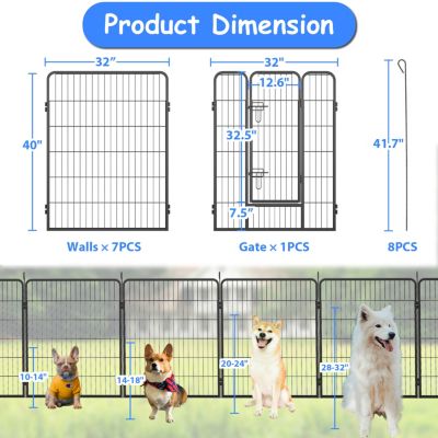 Heavy Duty Outdoor Dog Pen for Large Dogs - 8 Panel Metal Kennel