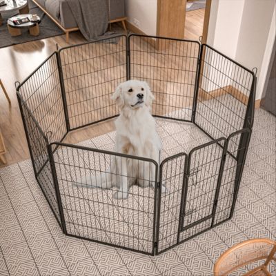 Heavy Duty Outdoor Dog Pen for Large Dogs - 8 Panel Metal Kennel