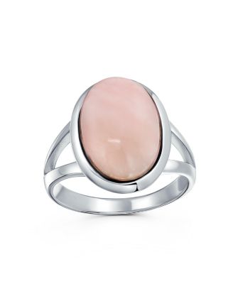 Oval Cabochon Bezel Natural Stone Split Shank Boho Statement Ring Sterling Silver