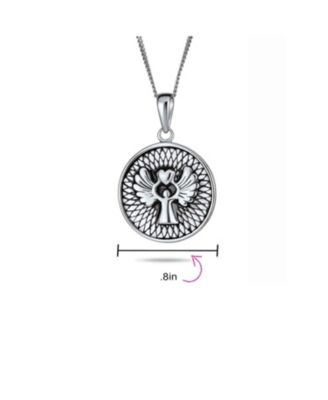 Round Medallion Disc Religious Reversible Two Sided Protection Prayer Guardian Angel Medal Pendant Necklace For Women Sterling Silver