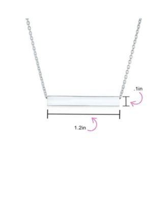 Message Initials Simple Geometric Minimalist 3 Sided Tube Horizontal Bar Pendant Necklace For Women Sterling Silver