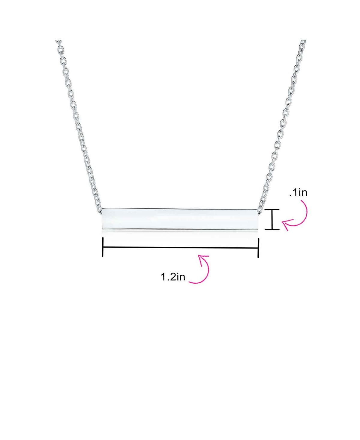 Bling Jewelry Message Initials Simple Geometric Minimalist 3 Sided Tube Horizontal Bar Pendant Necklace For Women Sterling- Silver