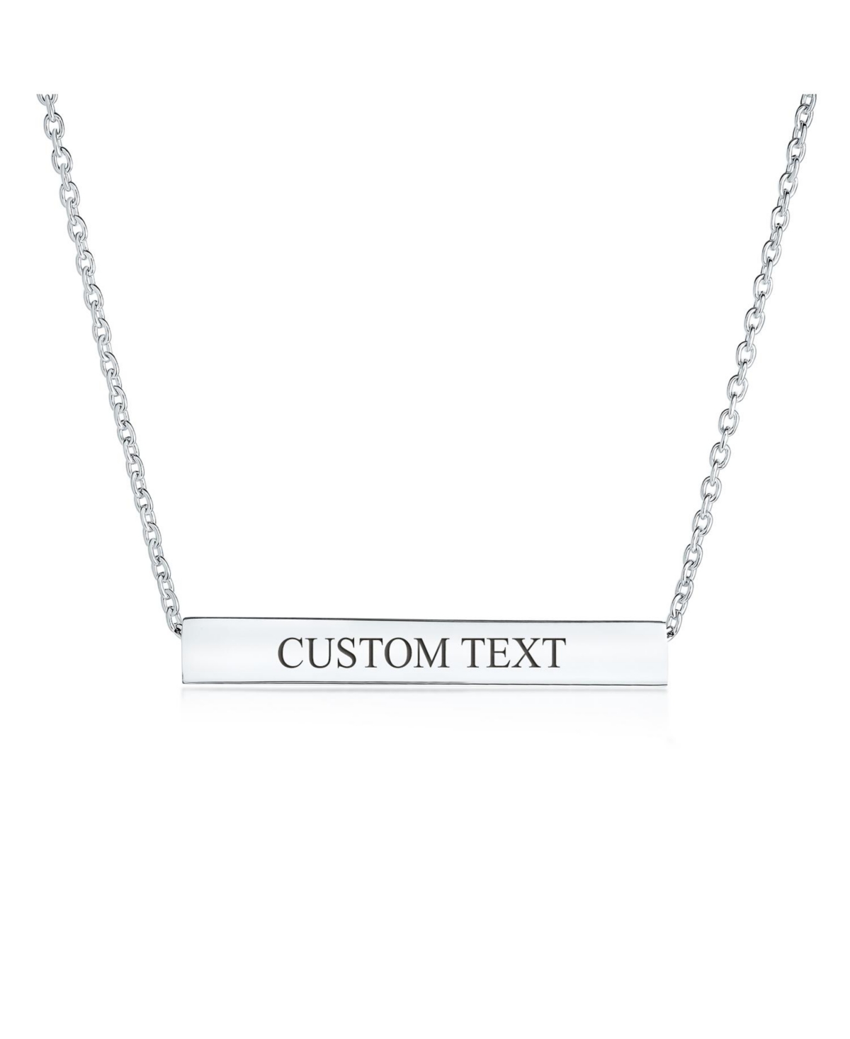 Bling Jewelry Message Initials Simple Geometric Minimalist 3 Sided Tube Horizontal Bar Pendant Necklace For Women Sterling- Silver