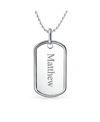 Large Army Military Dog Tag Long Bead Ball Chain Pendant Necklace Sterling Silver
