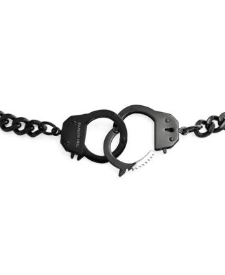 Biker Jewelry Large Statement Chain Handcuff Necklace Black Or Stainless Steel Pendant 20 Inch