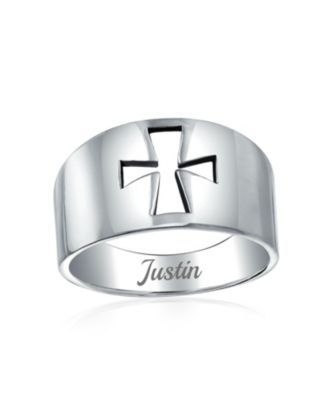 Christian Religious Cut-out Cross Signet Band Ring .925 Sterling Silver