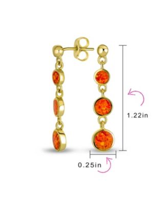 Geometric 3 Bezel Round Disc Linear Circle Synthetic Opal Dangle Earrings Sterling Silver