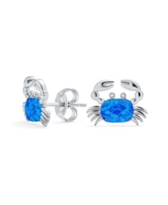 Mini Tropical Nautical Created Opal Crab Stud Earrings Sterling Silver